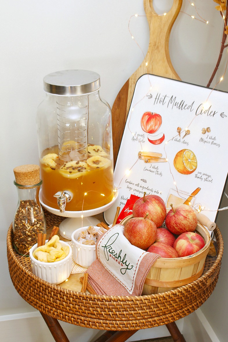 Cute apple cider bar on a small side table.