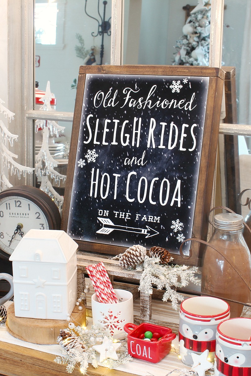 Rustic Christmas sign in a hot chocolate bar.