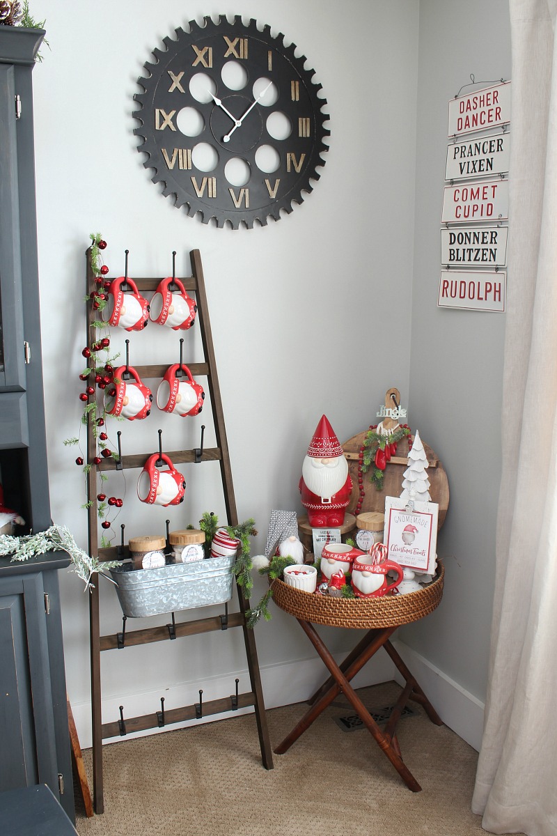 Cute Christmas gnome display in red and white.