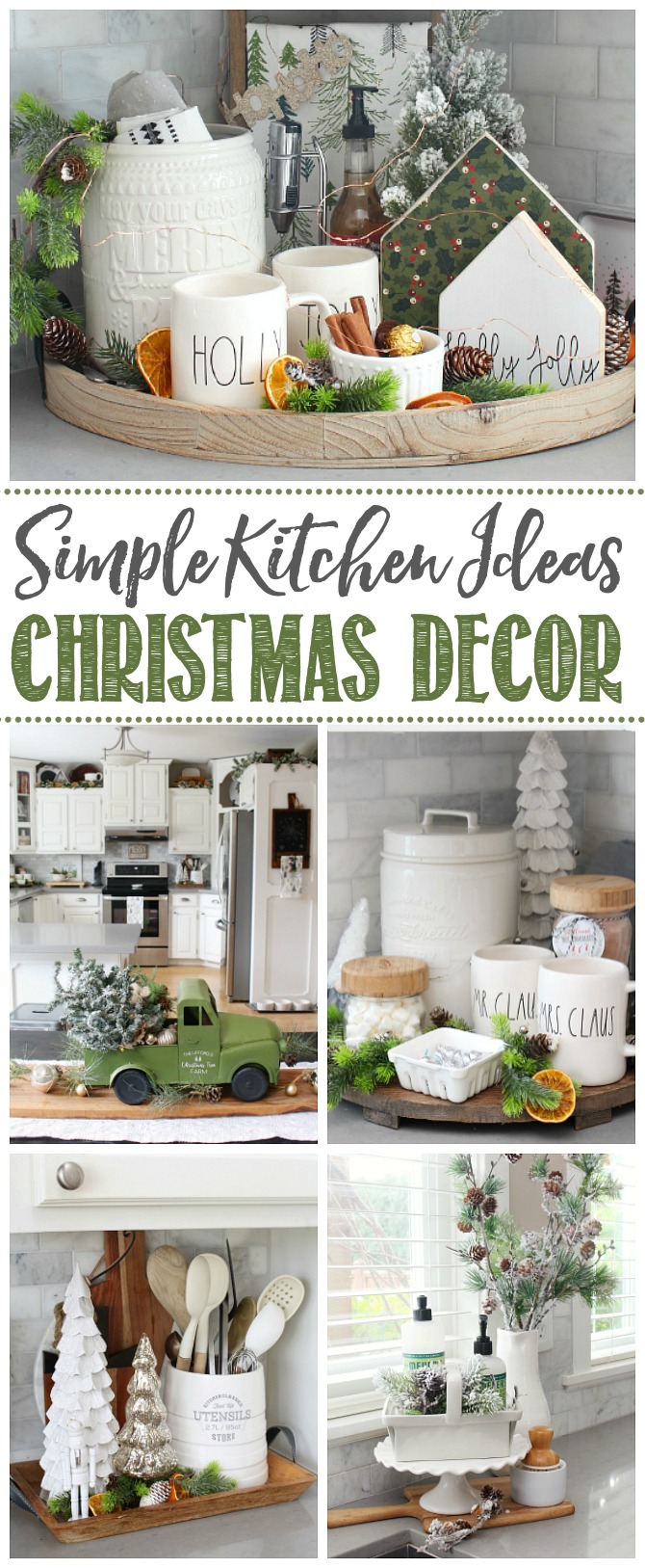 Collage of beautiful Christmas kitchen decor ideas.