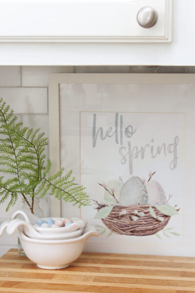 Hello Spring free spring printable with watercolor nest.