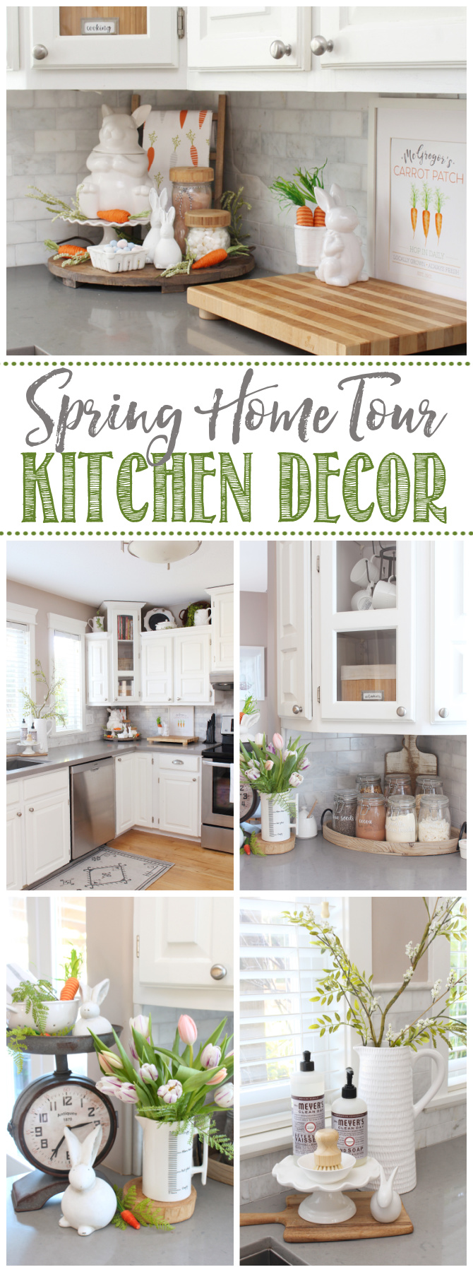 Collage of beautiful simple spring kitchen decor ideas.