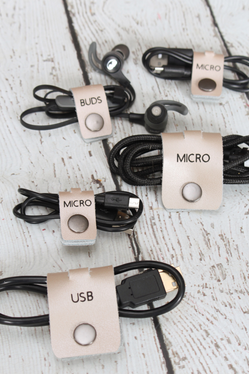 DIY cord organizers with snap fasteners.