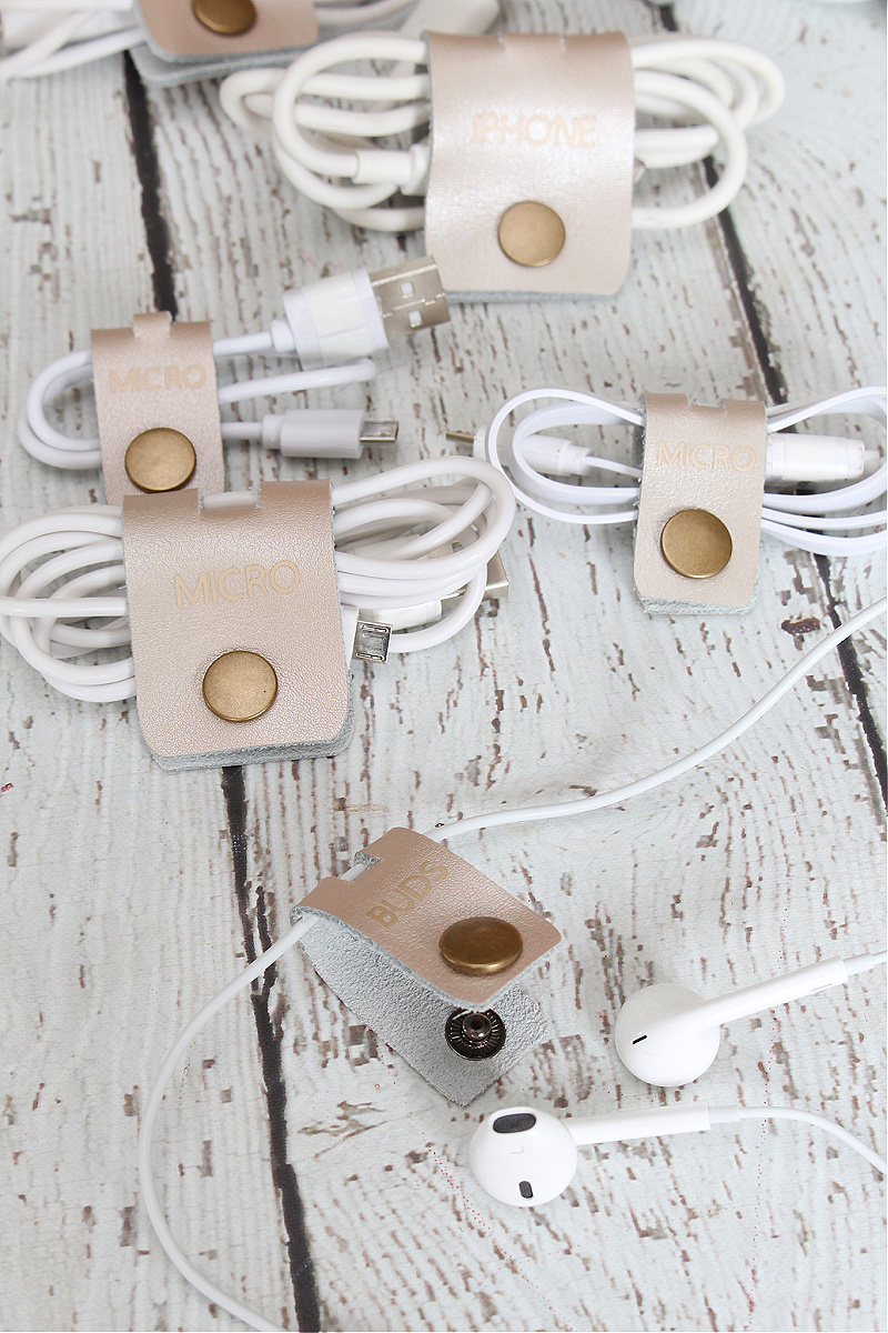 DIY Cord organizers with snap fasteners.