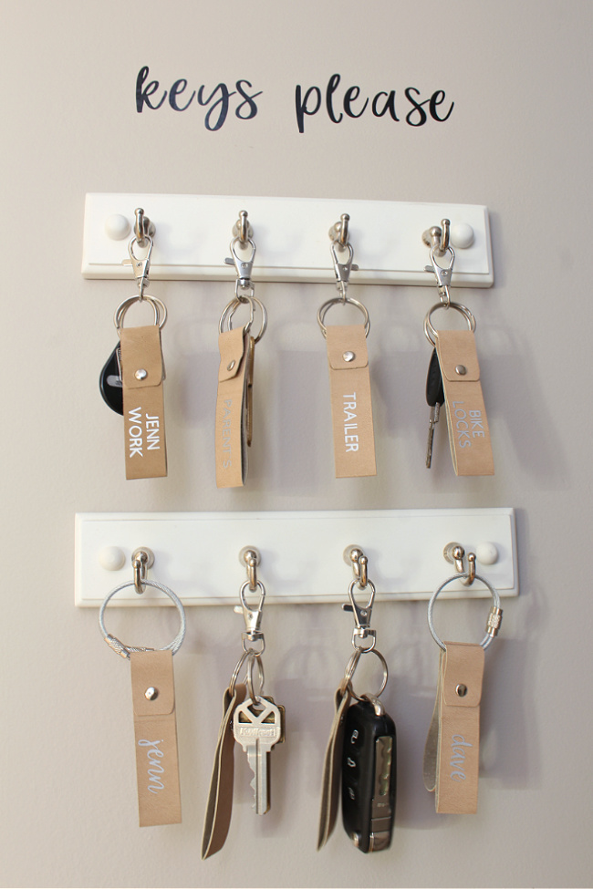 Simple key organizer in a front entry closet.