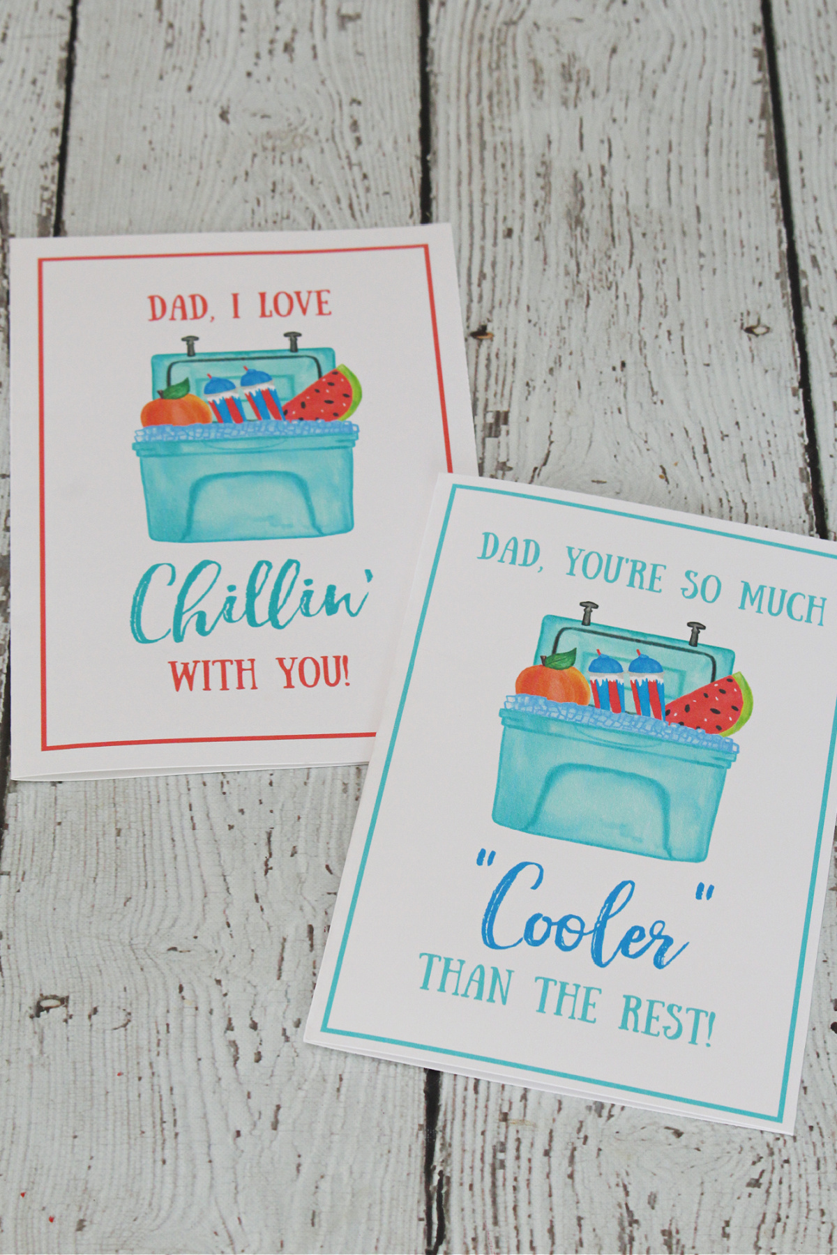 Free printable Father's Day cards with ice cooler theme.