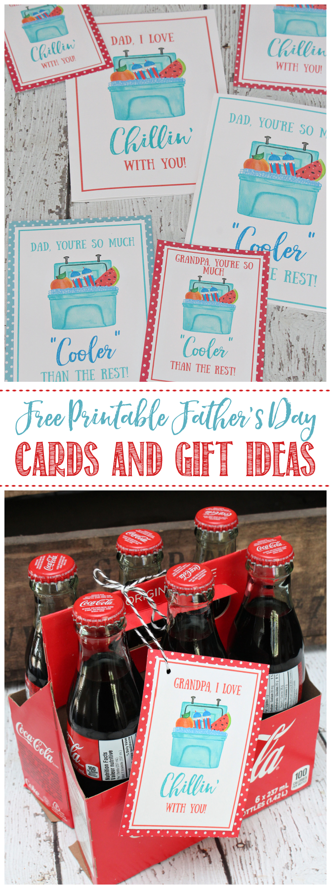 Free printable Father's Day cards with fun pop bottle gift idea.