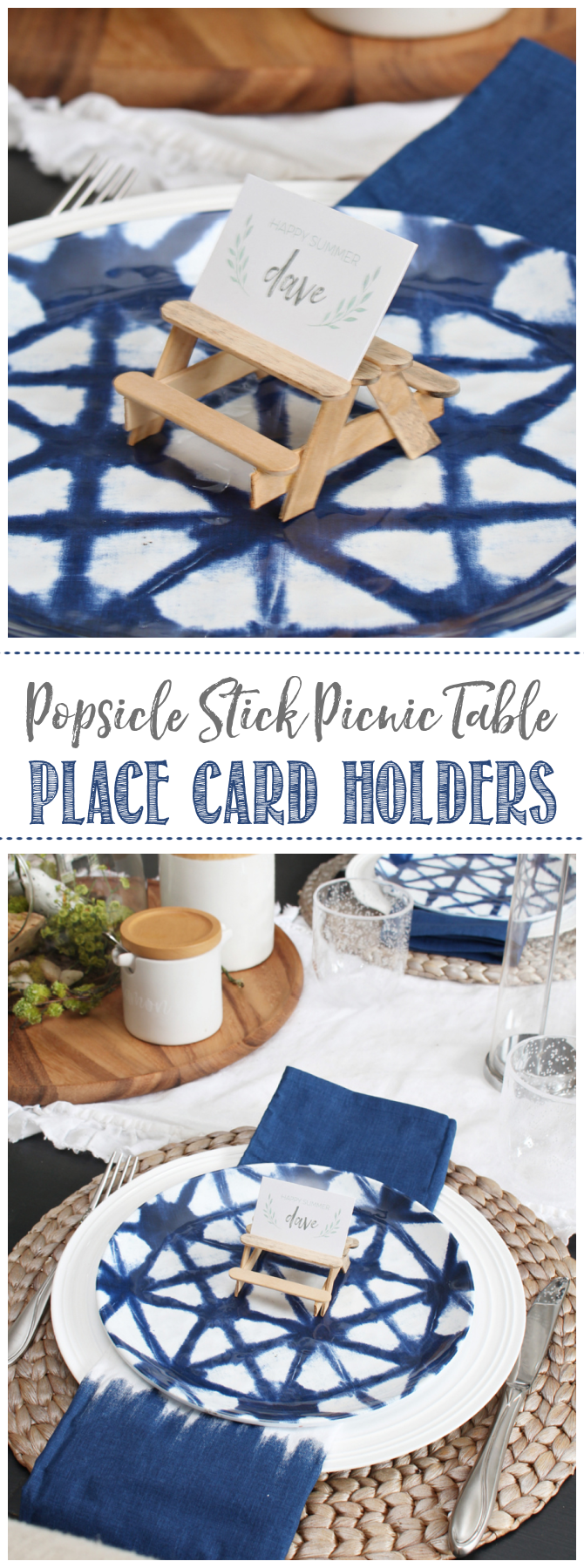 Cute popsicle stick picnic tables used for a place card holder.
