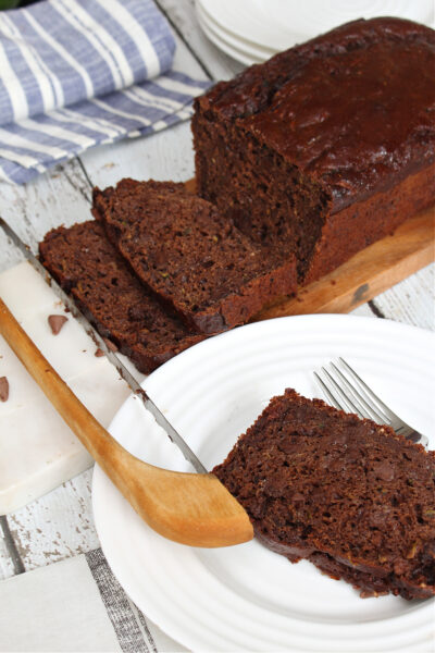 Slices of double chocolate zucchini loaf.