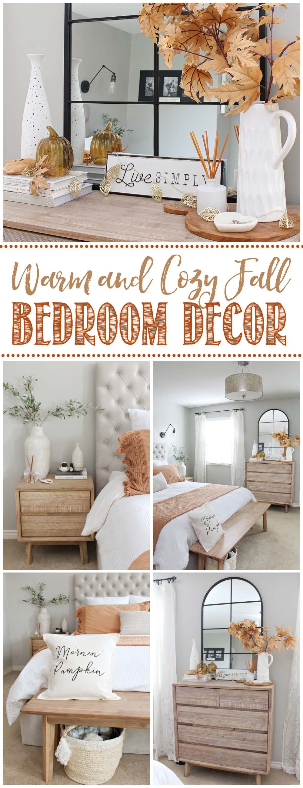 Warm and cozy bedroom decorated for fall.