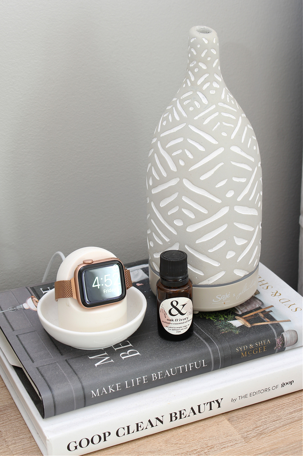 Room diffuser on a bedside table.