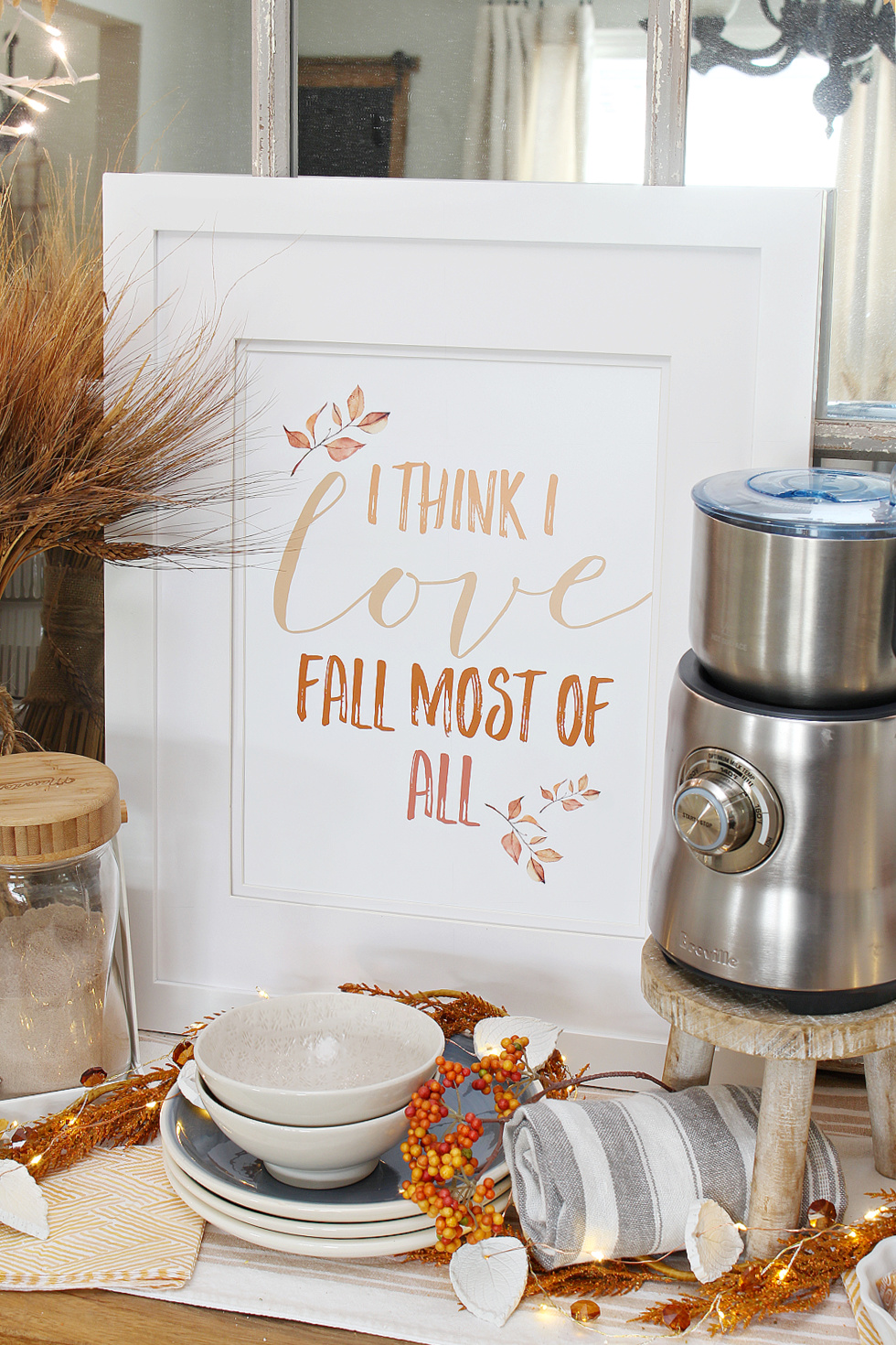I Think I Love Fall Most of All free printable in a white frame.