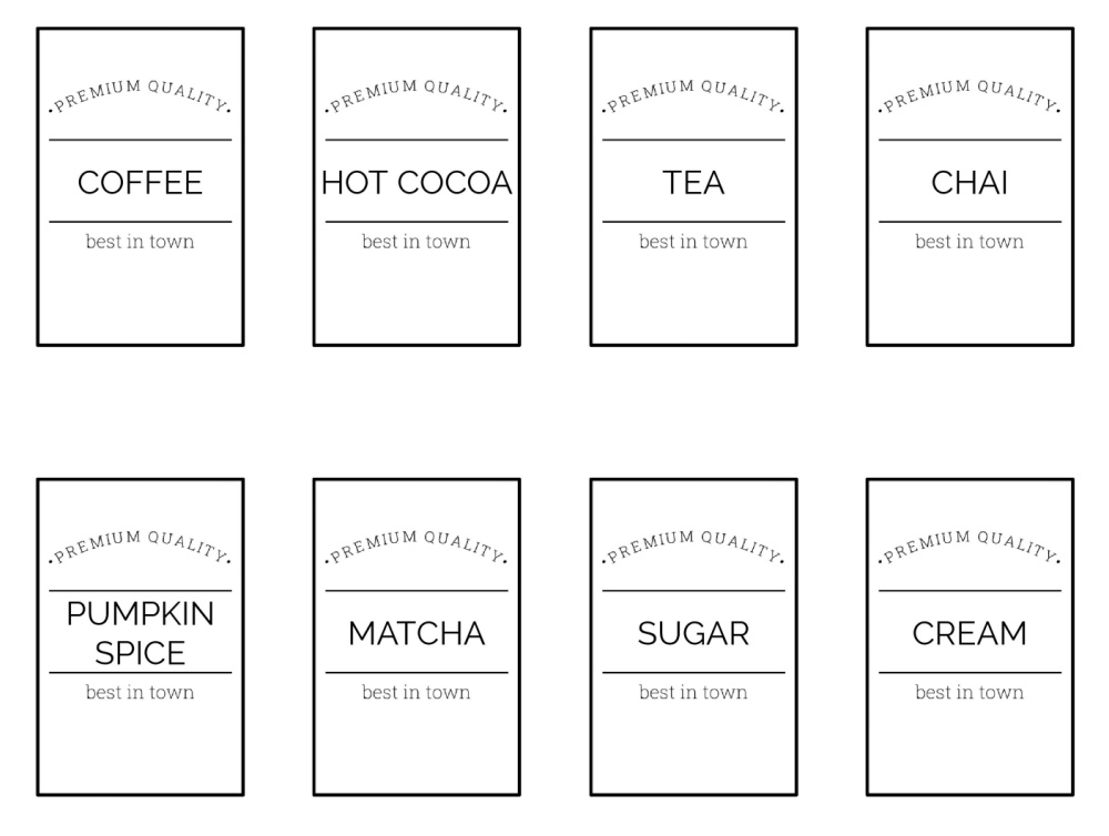 Free printable beverage bar labels for a coffee bar.