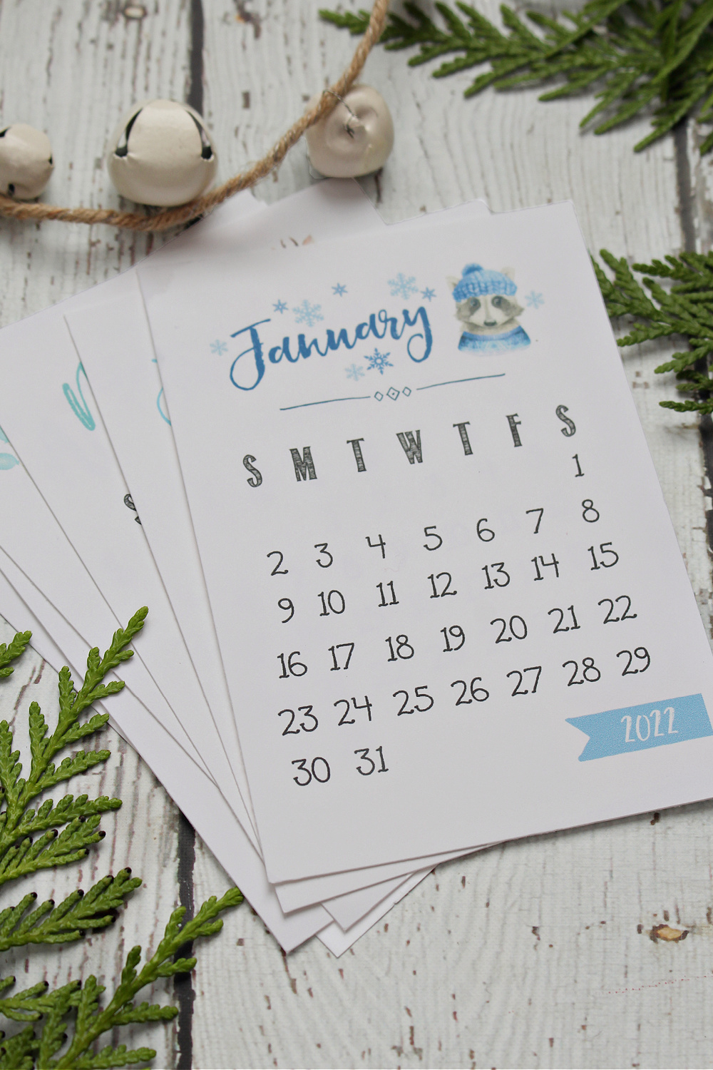 Month of January page from a 2022 free printable calendar.