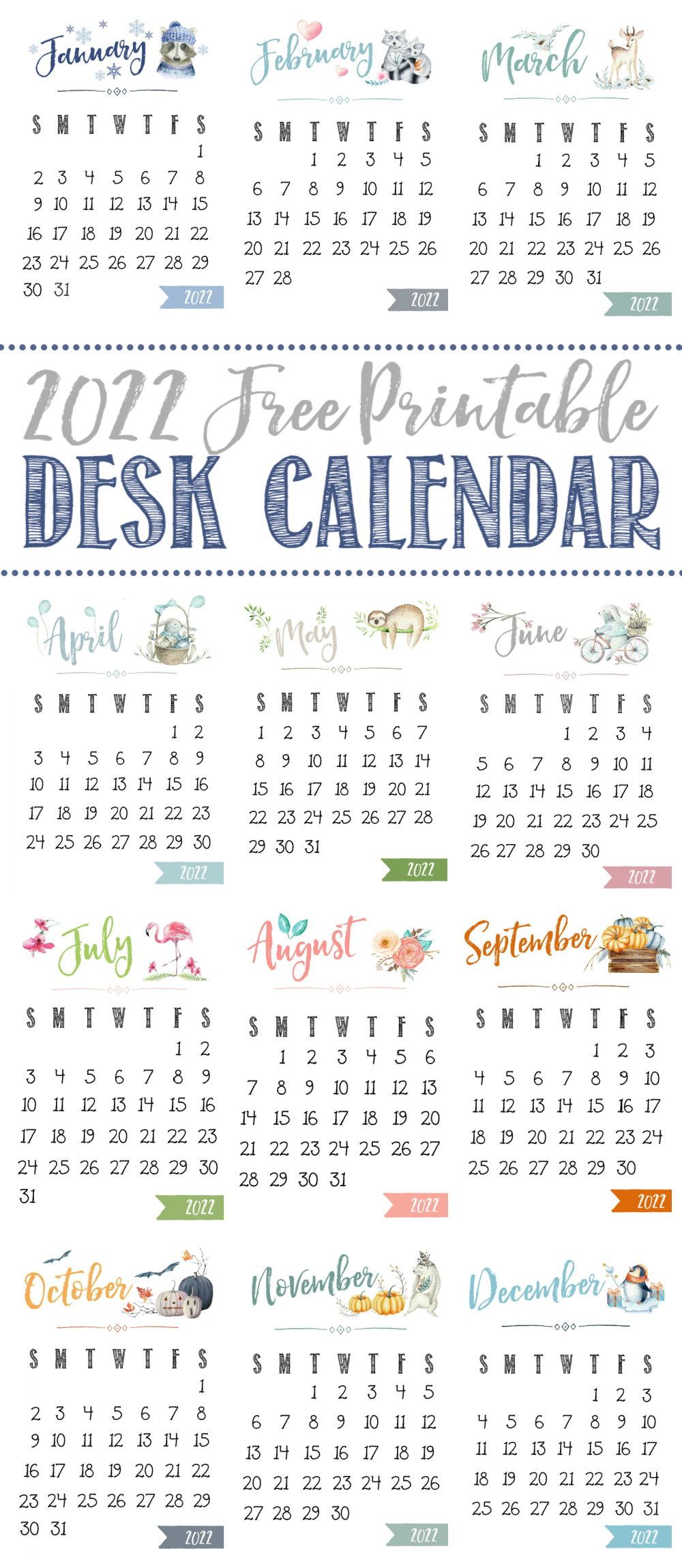 Free Mini Calendar 2022 Free Printable 2022 Desk Calendar - Clean And Scentsible