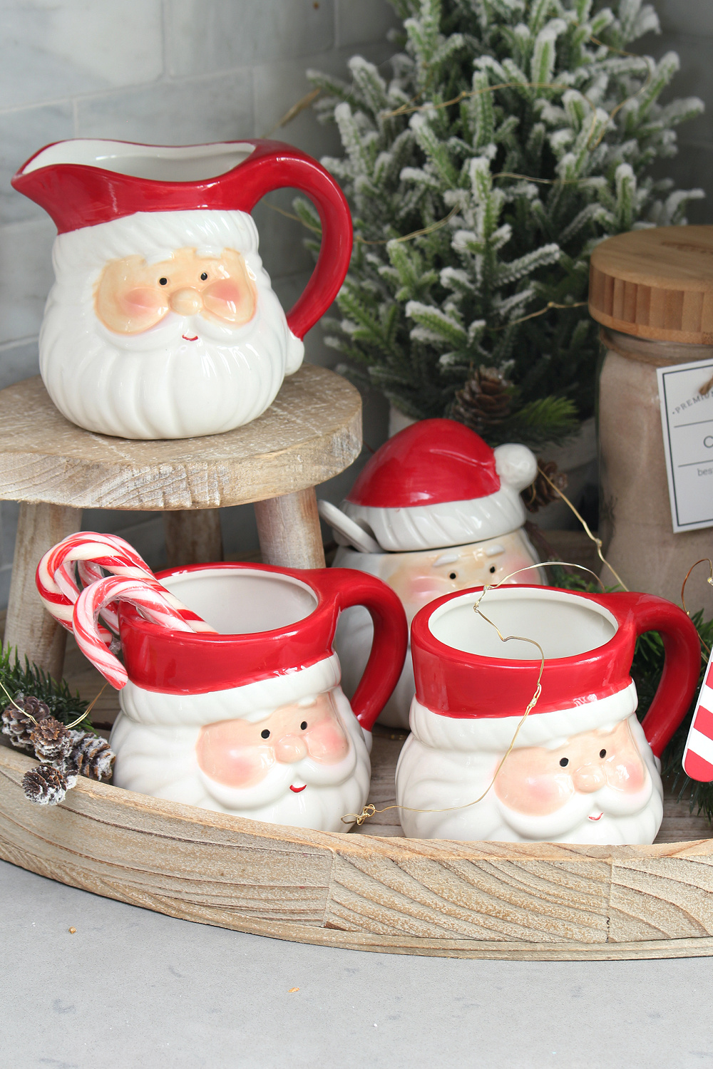 Cute Santa mugs for a hot chocolate bar.