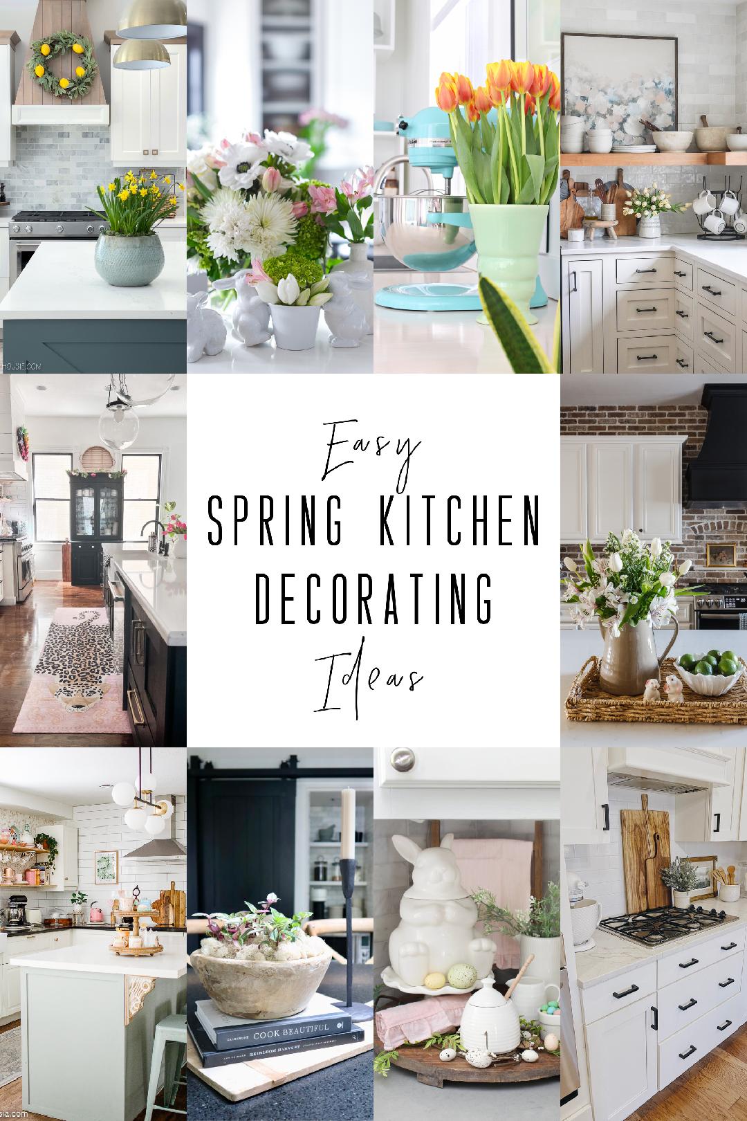 Collage of kitchens decorated for spring.