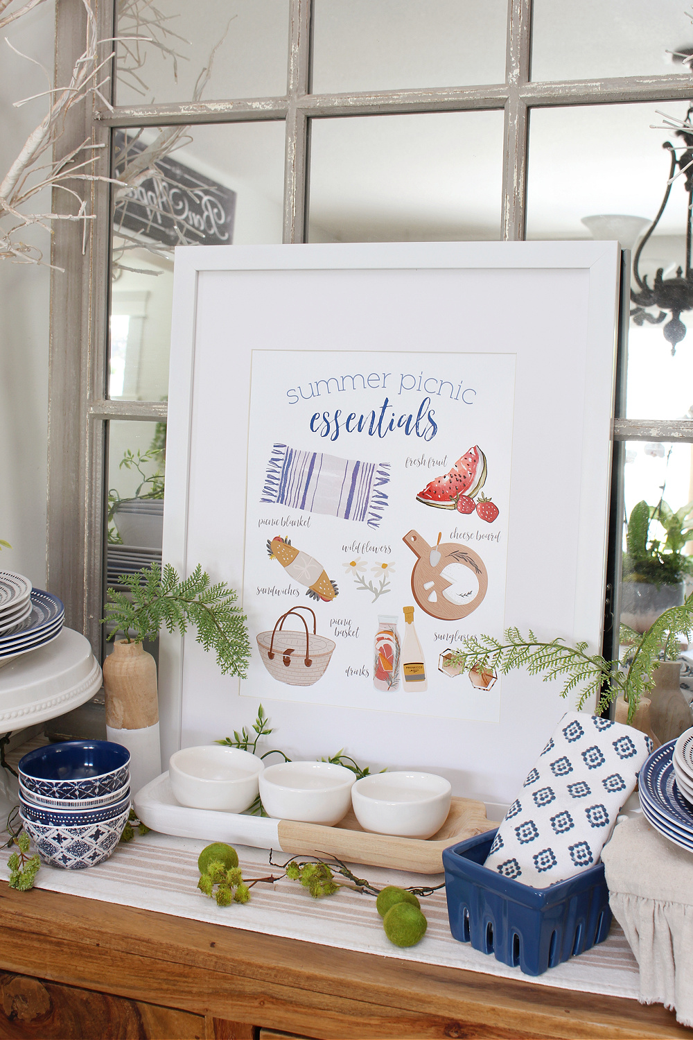 Summer Picnic Essentials free summer printable displayed in a dining room.