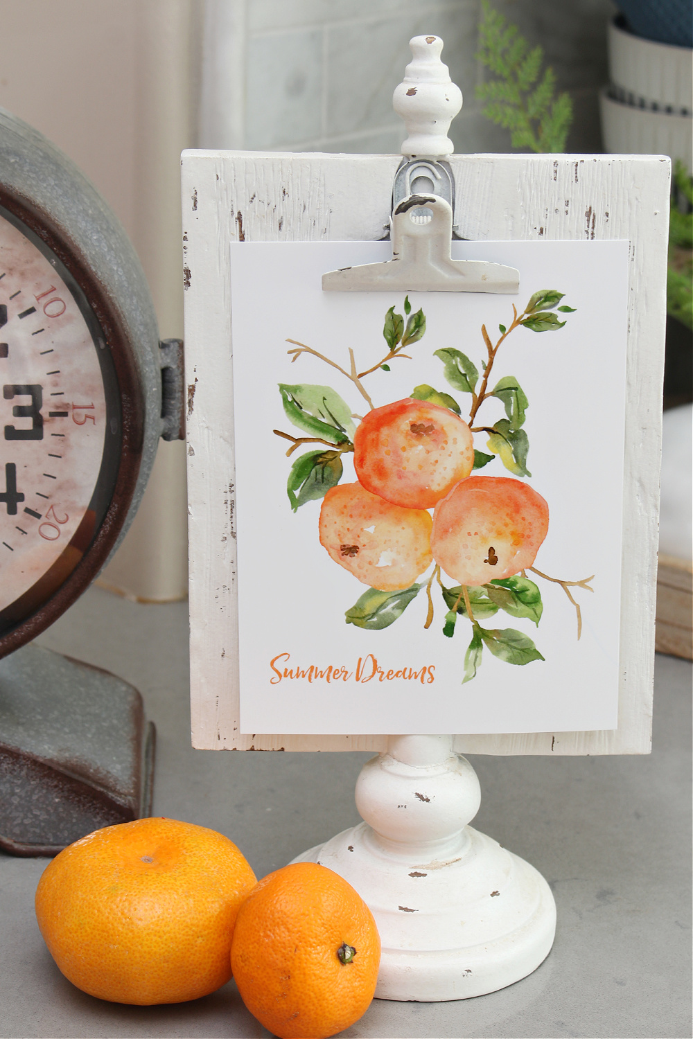 Mandarin orange art displayed in a white clipboard frame.