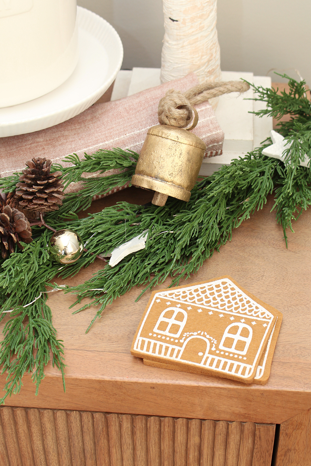 DIY gingerbread house coasters for a Christmas hot chocolate bar.